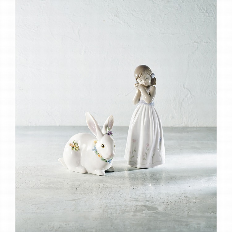 リヤドロ　花飾りの白うさぎ LLADRO リヤドロ 花飾りの白うさぎ 4 01006100 : インポート