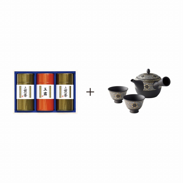 宇治煎茶・玉露詰合せと白盛花紋 茶器揃 | ハーモニック 商品